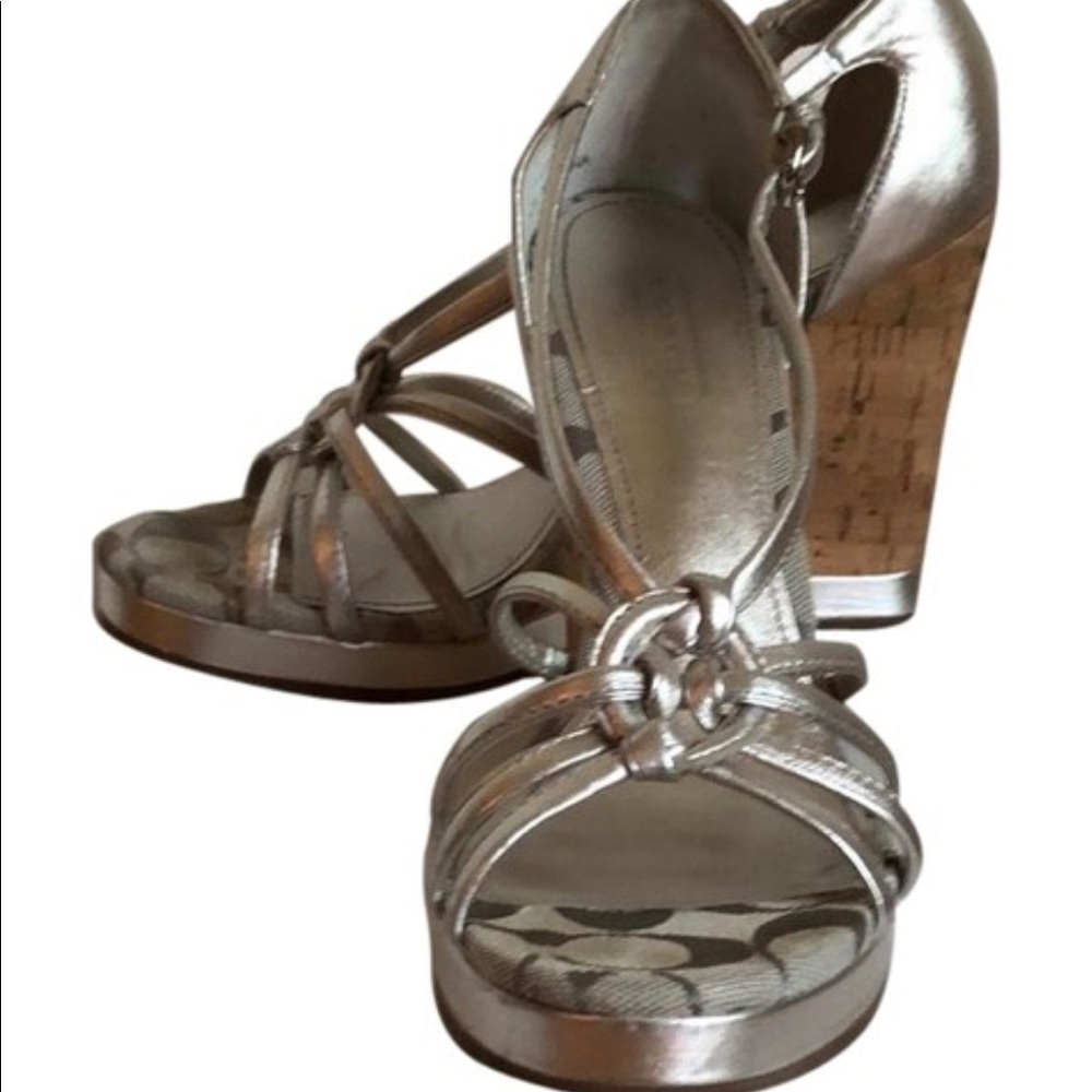 Coach Metallic Silver Joslin Kid Wedges